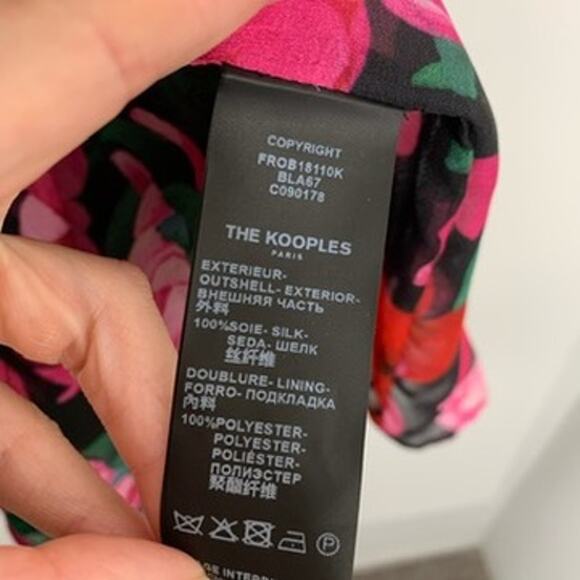 The Kooples Dolce Vite Floral Mini Pink Longsleeve Dress Womens 100% Silk Size 0 - Picture 15 of 16